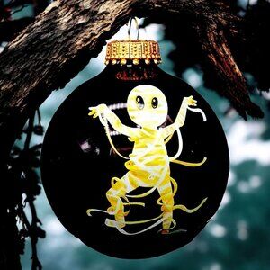 Halloween Mummy Glass Ornament Graveyard Gothmas Christmas Tree Monster 2 5/8"